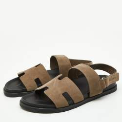Hermes Taupe Suede Chypre Sandals Size 45