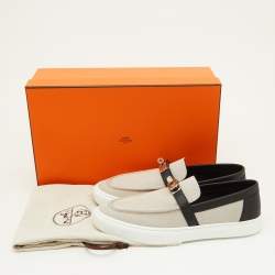 Hermes Grey/Black Canvas and Leather Game Sneakers Size 41.5