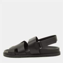 Pre Owned Hermes Black Leather Genius Sandals Size 41.5