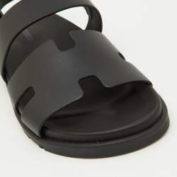 Pre Owned Hermes Black Leather Genius Sandals Size 41.5