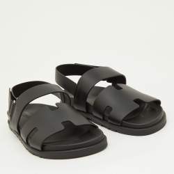 Pre Owned Hermes Black Leather Genius Sandals Size 41.5