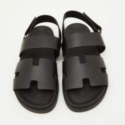Pre Owned Hermes Black Leather Genius Sandals Size 41.5