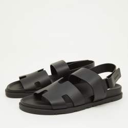 Pre Owned Hermes Black Leather Genius Sandals Size 41.5