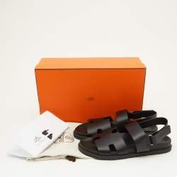 Pre Owned Hermes Black Leather Genius Sandals Size 41.5