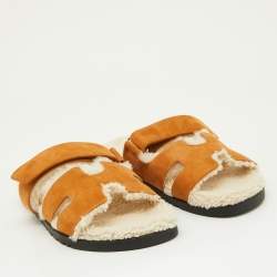 Hermes Tan Suede and Shearling Fur Lined Chypre Sandals Size 41.5