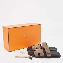 Hermes Grey Suede Chypre Sandals Size 42.5 