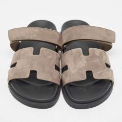Hermes Grey Suede Chypre Sandals Size 42.5 