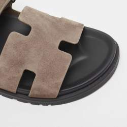 Hermes Grey Suede Chypre Sandals Size 42.5 