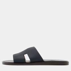 Hermes Navy Blue Leather Izmir Slides Size 42.5 