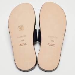Hermes Navy Blue Leather Izmir Slides Size 42.5 