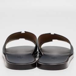 Hermes Navy Blue Leather Izmir Slides Size 42.5 