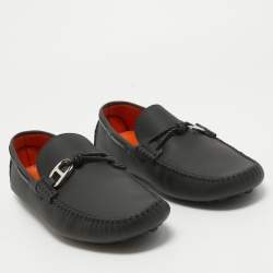 Hermes Black Leather Alessandro Slip On Loafers Size 44