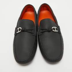 Hermes Black Leather Alessandro Slip On Loafers Size 44
