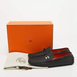 Hermes Black Leather Alessandro Slip On Loafers Size 44
