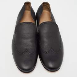 Pre Owned Hermès Black Leather Kentucky Loafers Size 44