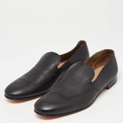 Pre Owned Hermès Black Leather Kentucky Loafers Size 44