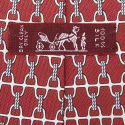 Pre Owned Hermes Red Stirrup Print Silk Classic Tie