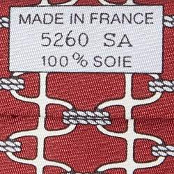 Pre Owned Hermes Red Stirrup Print Silk Classic Tie