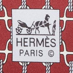 Pre Owned Hermes Red Stirrup Print Silk Classic Tie