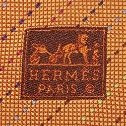 Pre Owned Hermes Orange Diagonal Stripe Pattern Silk Classic Tie
