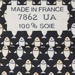 Pre Owned Hermes Black Fish Print Silk Traditional Tie