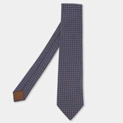 Hermes Brown/Blue Circle Pattern Silk Tie