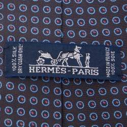 Hermes Brown/Blue Circle Pattern Silk Tie