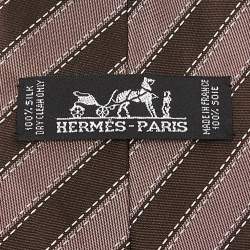 Hermes Brown Diagonal Stripe Pattern Silk Traditional Tie