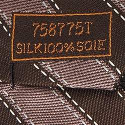 Hermes Brown Diagonal Stripe Pattern Silk Traditional Tie