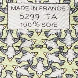 Pre Owned Hermès Lime Green Dove Print Silk Traditional Tie