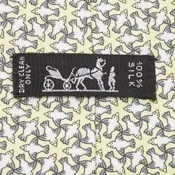 Pre Owned Hermès Lime Green Dove Print Silk Traditional Tie