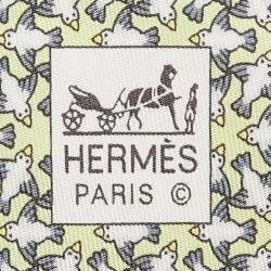 Pre Owned Hermès Lime Green Dove Print Silk Traditional Tie