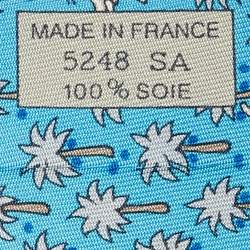 Pre Owned Hermès Blue Palm Trees & Elephant Print Silk Traditional Tie