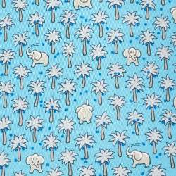 Pre Owned Hermès Blue Palm Trees & Elephant Print Silk Traditional Tie