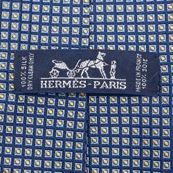 Pre Owned Hermès Dark Blue Dotted Check Pattern Silk Traditional Tie