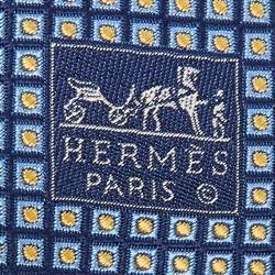 Pre Owned Hermès Dark Blue Dotted Check Pattern Silk Traditional Tie