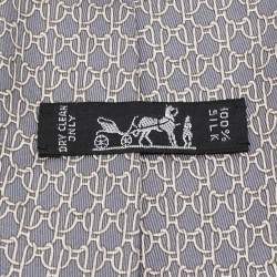 Pre Owned Hermès Grey Printed Silk Twill Traditional Tie