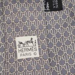 Pre Owned Hermès Grey Printed Silk Twill Traditional Tie