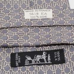 Pre Owned Hermès Grey Printed Silk Twill Traditional Tie