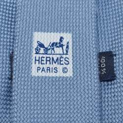 Hermes Blue Basket Weave Silk Traditional Tie