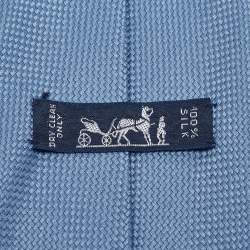 Hermes Blue Basket Weave Silk Traditional Tie