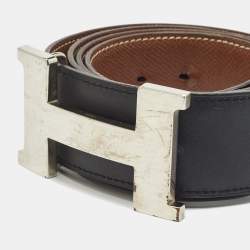 Hermes Black/Gold Swift and Epsom Leather Constance H Reversible Belt 95CM