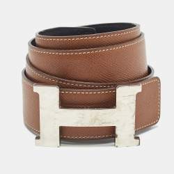 Hermes Black/Gold Swift and Epsom Leather Constance H Reversible Belt 95CM