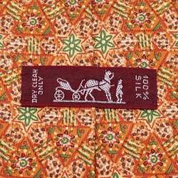 Pre Owned Hermès Orange France Star Print Silk Traditional Tie