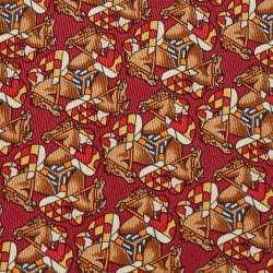 Pre Owned Hermès Red Jockey Horses Print Silk Traditional Tie