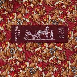 Pre Owned Hermès Red Jockey Horses Print Silk Traditional Tie