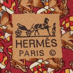 Pre Owned Hermès Red Jockey Horses Print Silk Traditional Tie
