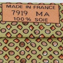 Hermès Green Geometric Shape Print Silk Traditional Tie