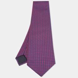 Hermes Blue/Red H Pattern Jacquard Silk Tie