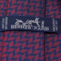 Hermes Blue/Red H Pattern Jacquard Silk Tie